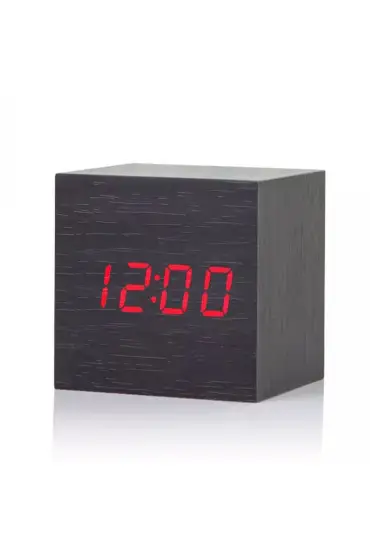 Küp Ahşap Alarm Dijital Çalar Saat Siyah Büyük Boy
