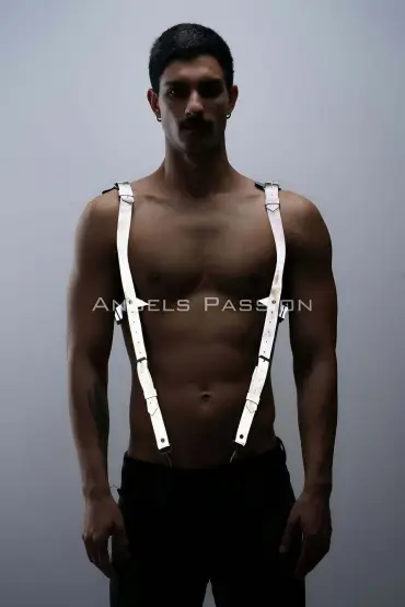  41 Karanlıkta ParlayanReflektörlü Pantolon Askısı, Erkek Göğüs HarnessReflektörlü Clubwear - Ürün Rengi:Beyaz Refle