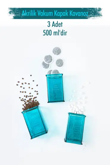Akrilik Aquamarin Şeker Kahve Çay Kavanozu 500 Ml (Vakum Kapak )