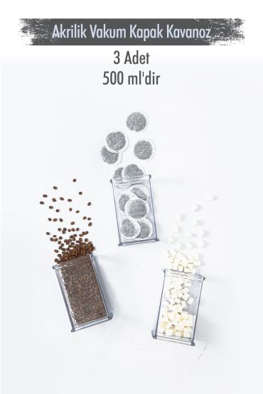 Akrilik Şeffaf Şeker Kahve Çay Kavanozu 500 Ml (Vakum Kapak )