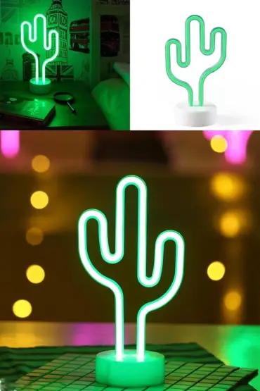  192 Yeşil Kaktüs Model Neon Led Işıklı Masa Lambası Dekoratif Aydınlatma Gece Lambası
