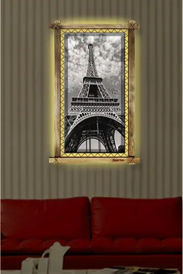  104 Eyfel Kulesi  LED IŞIKLI RUSTİK kanvas tablo B  (96 x 66) cm