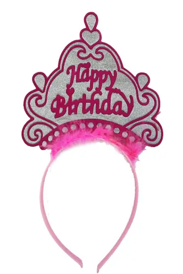  193 Parti  Birthday Neon Pembe Renk Doğum Günü Tacı 24x15 cm