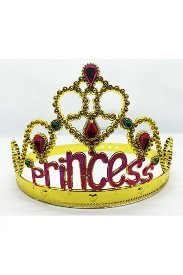  193 Prenses Yazılı Altın Renk Ayarlanabilir Parti Tacı 60 cm