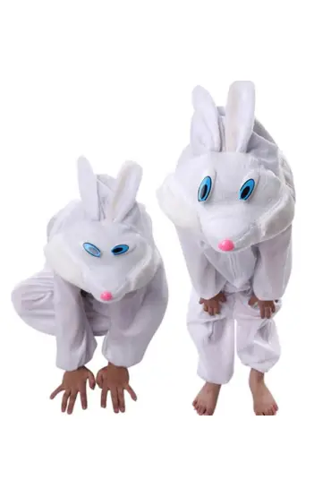  193 Çocuk Tavşan Kostümü Beyaz Renk 6-7 Yaş 120 cm