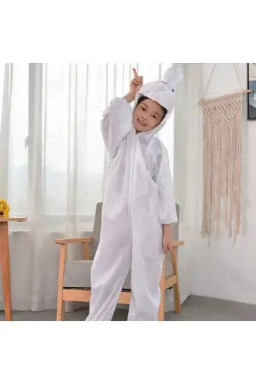  193 Çocuk Tavşan Kostümü Beyaz Renk 6-7 Yaş 120 cm