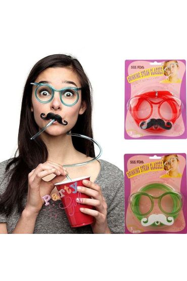  193 Pipetli Parti Gözlüğü - Çocuk  Yetişkin Bıyıklı Pipet Gözlük Kırmızı Renk 18x14 cm