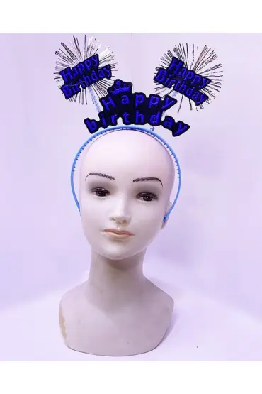  193  Birthday Yazılı Püsküllü Neon Mavi Renk Doğum Günü Tacı 22x19 cm