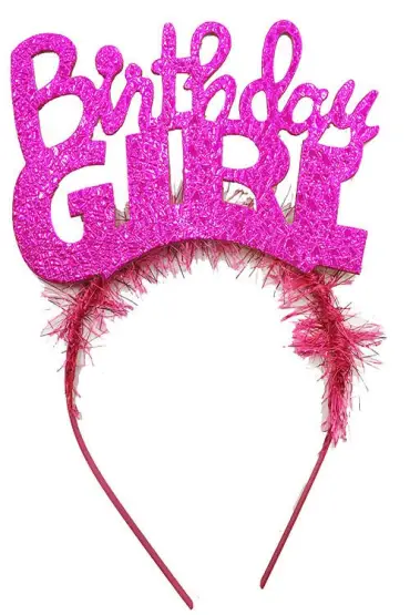  193 Birthday Girl Yazılı Fuşya Renk Parti Kızı Doğum Günü Tacı