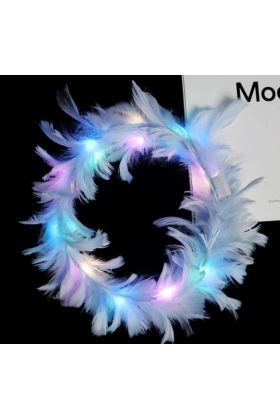  193 Led Işıklı Rengarenk Yanan 3 Fonksiyonlu Otrişli Parti Tacı Mavi Renk 12x12 cm