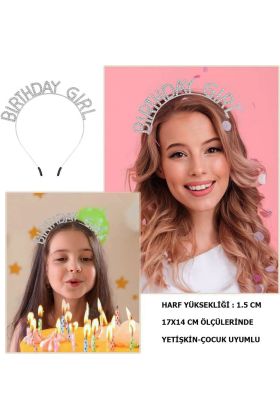  193 Kristal Taşlı Gümüş Birthday Girl Yazılı Doğum Günü Parti Tacı 19x11 cm