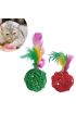  192 2li Rattan Renkli Peluş Tüy Kedi Köpek Oyuncak Yakalama Çiğneme Çıngıraklı Top Oyuncağı (4172)