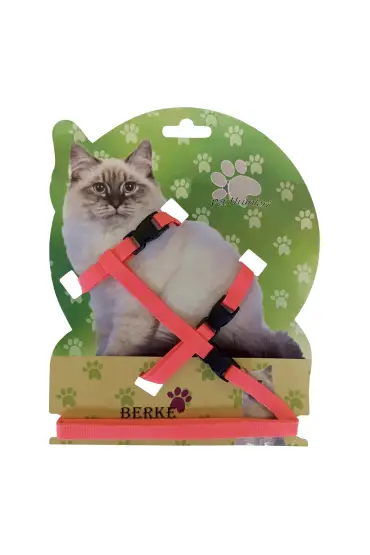  205 Gezdirme Kayışlı Dokuma Kedi Göğüs Tasma Seti 20*32-120 cm Turuncu