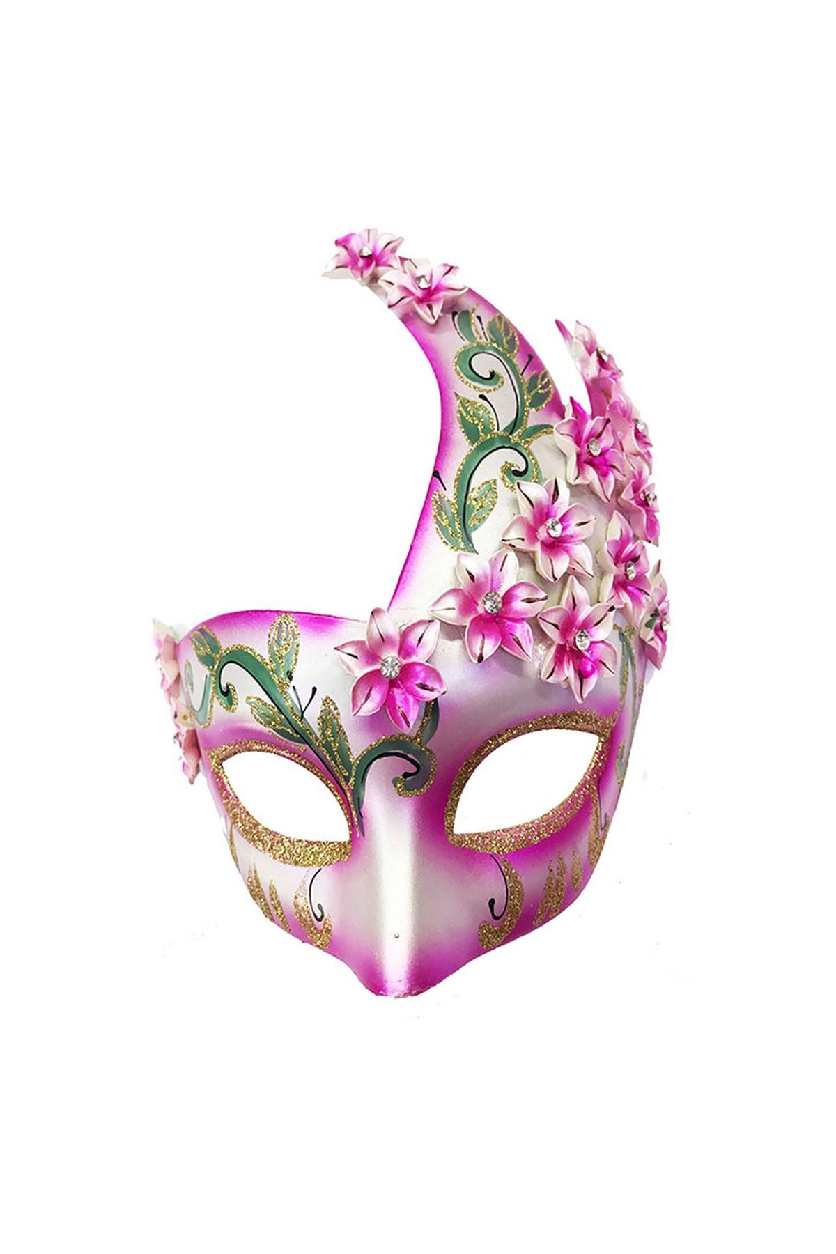 Çiçekli Orjinal Masquerade Harem Maskesi El İşlemeli Pembe Renk