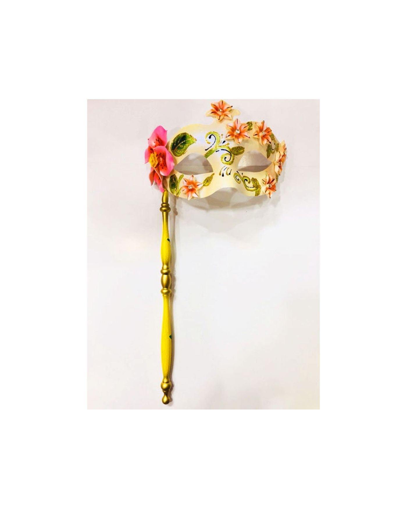 Pembe Renk Çiçek İşlemeli Tutmalı Venedik Göz Maskesi 33x17 cm