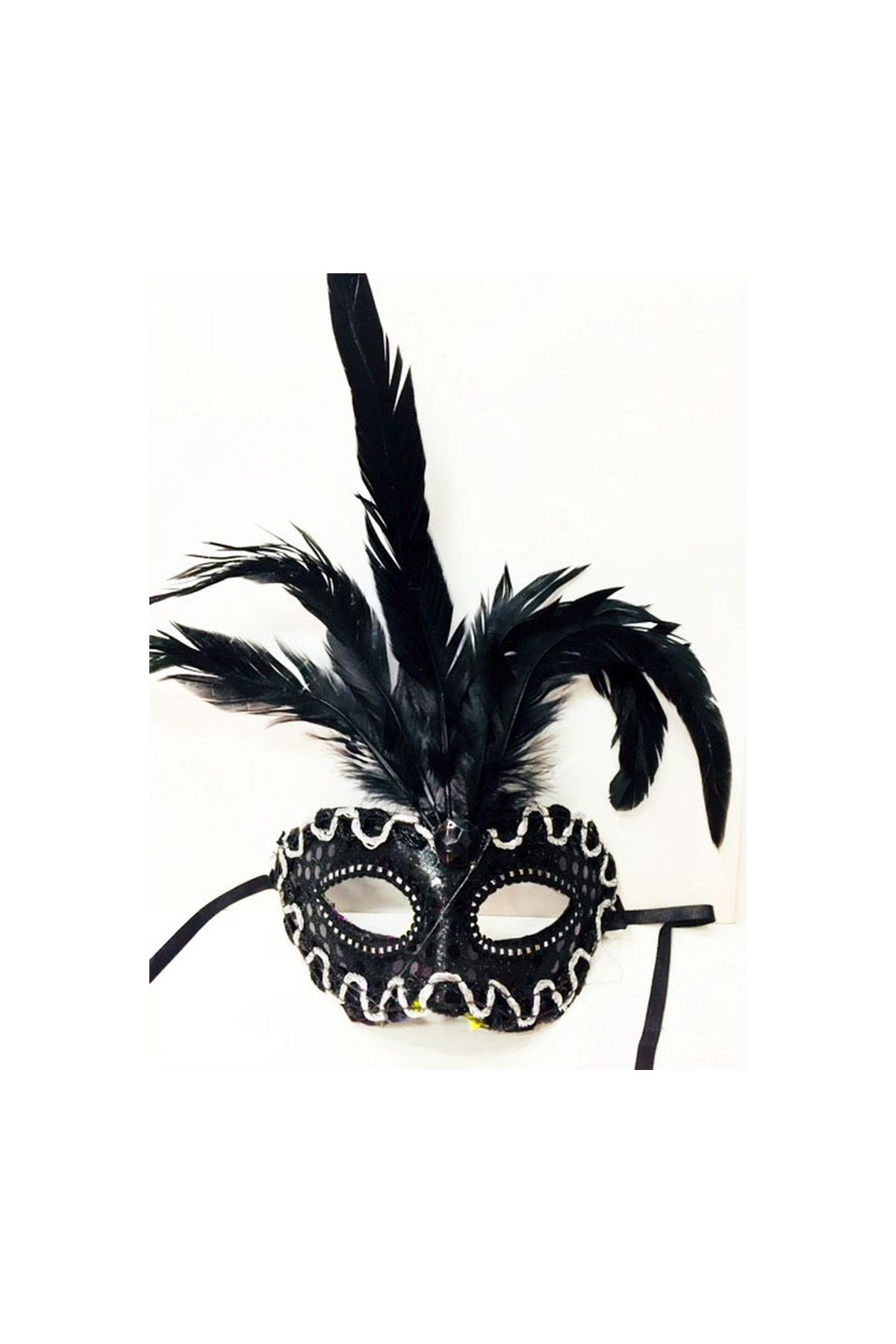 Siyah Renk Halka İşlemeli Venedik Parti Maskesi