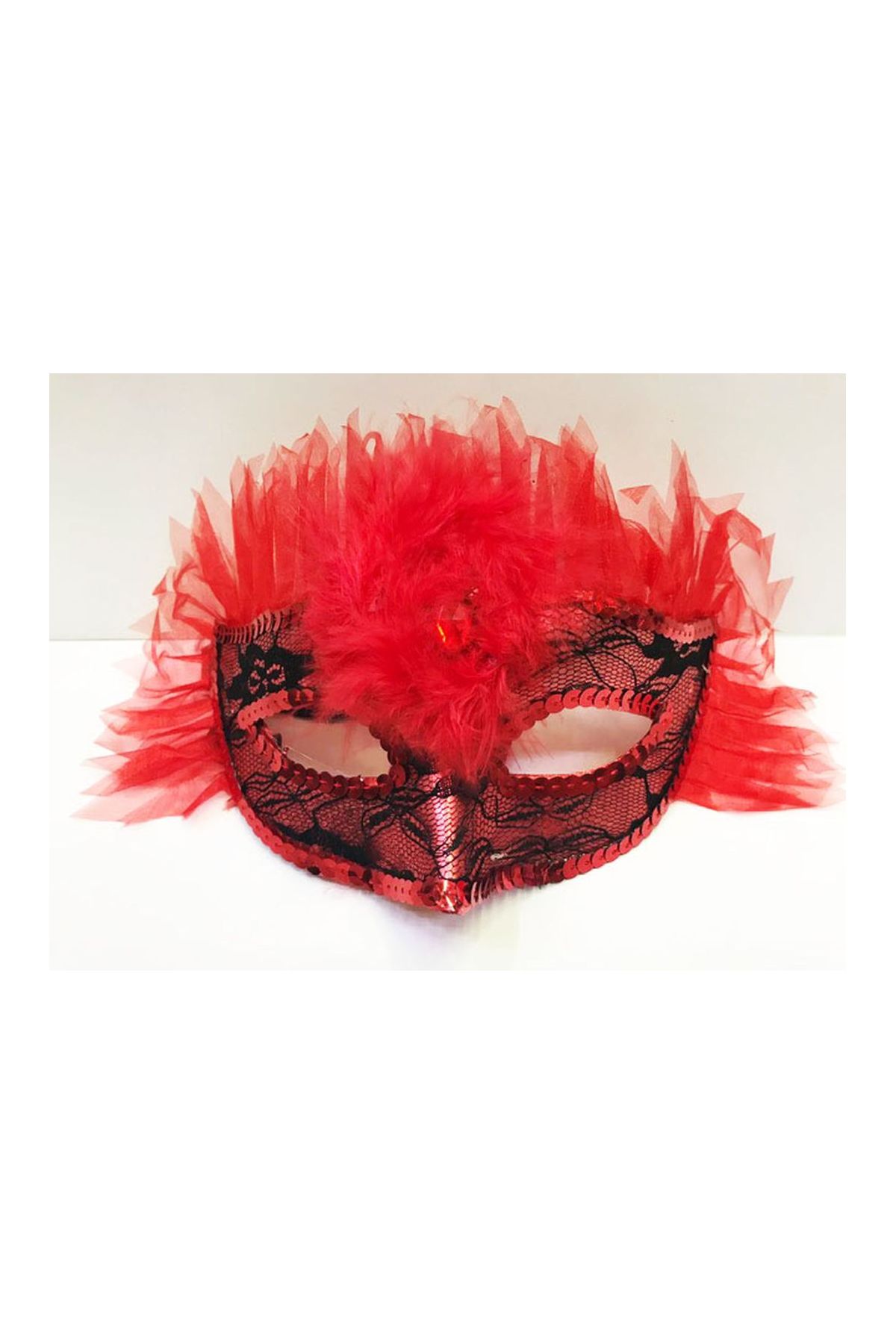 Duvaklı Pullu Yılbaşı Tüylü Parti Maskesi Karışık Renk 12 Adet