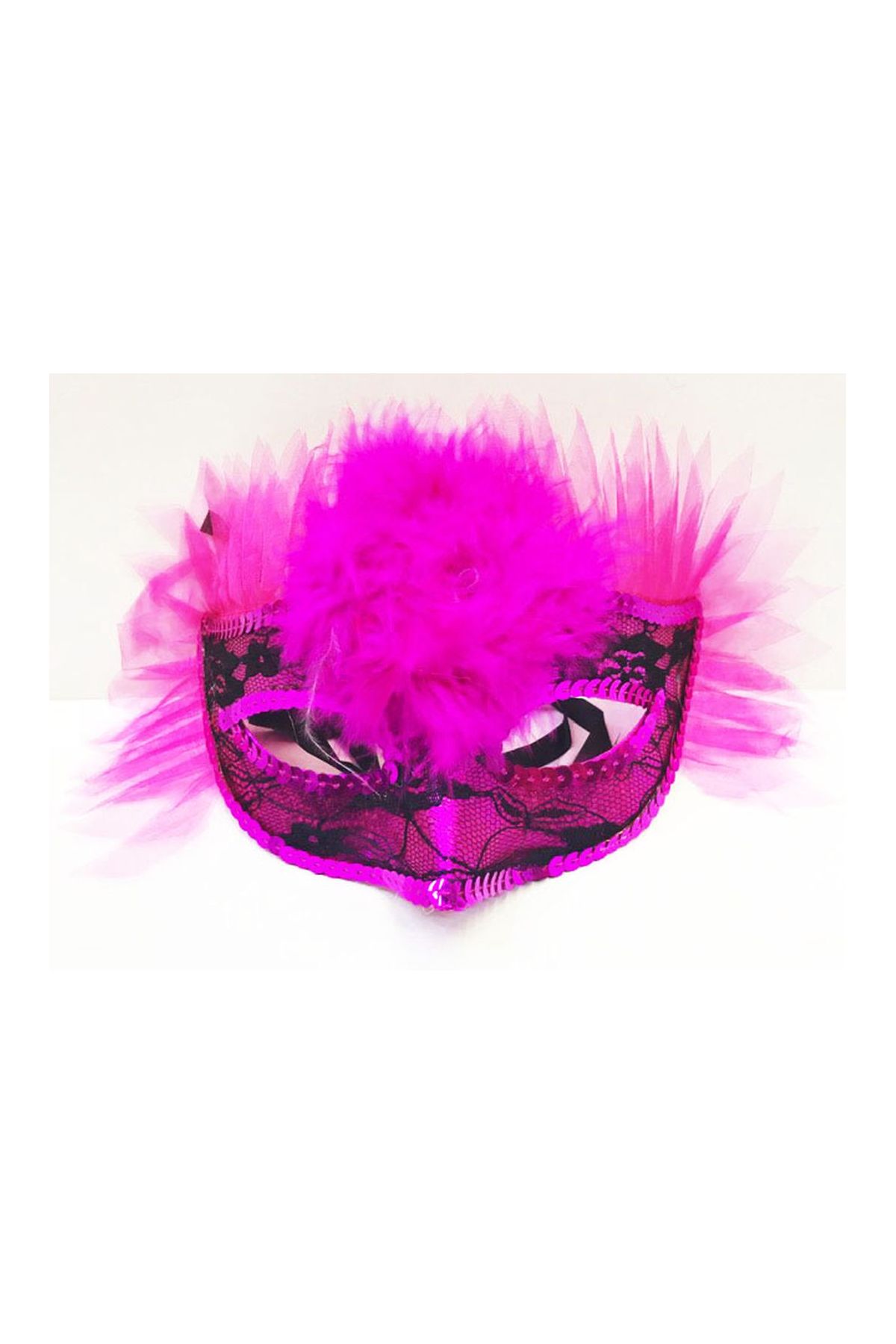 Duvaklı Pullu Yılbaşı Tüylü Parti Maskesi Karışık Renk 12 Adet