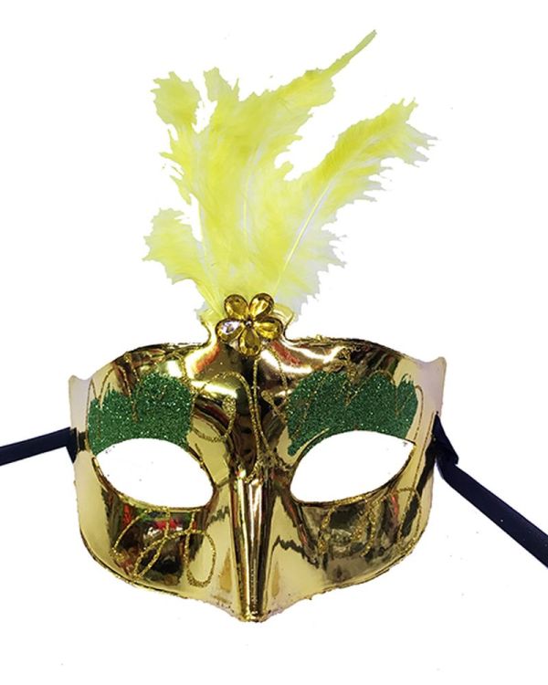 Altın Renk Tüylü Yılbaşı Parti Maskesi