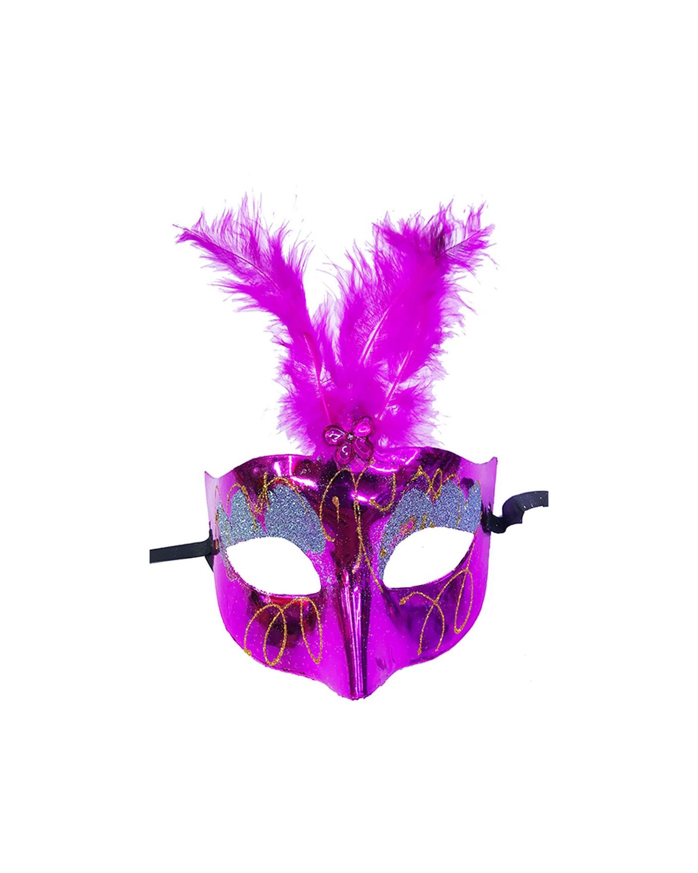 Fuşya Renk Tüylü Yılbaşı Parti Maskesi