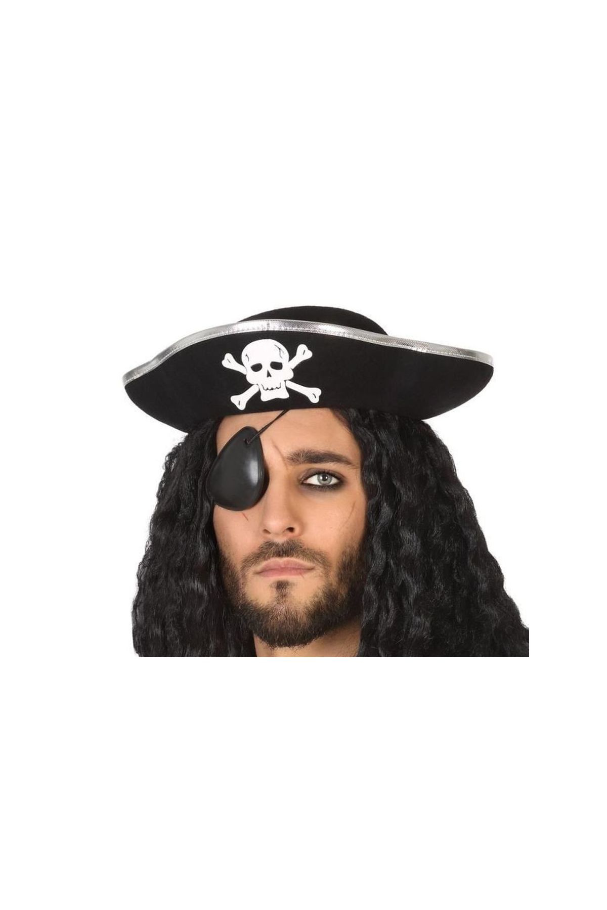 Gümüş Şeritli Yetişkin Boy Yayvan Korsan Şapkası