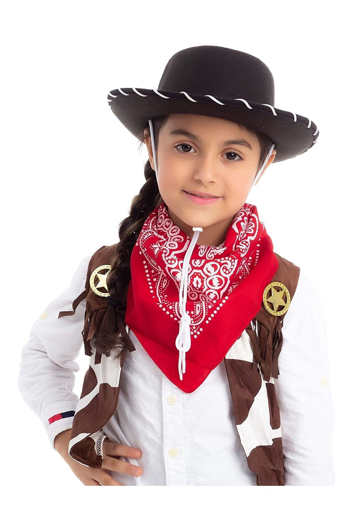 Beyaz Bağcıklı Siyah Renk Çocuk Kovboy Şapkası 1 Adet