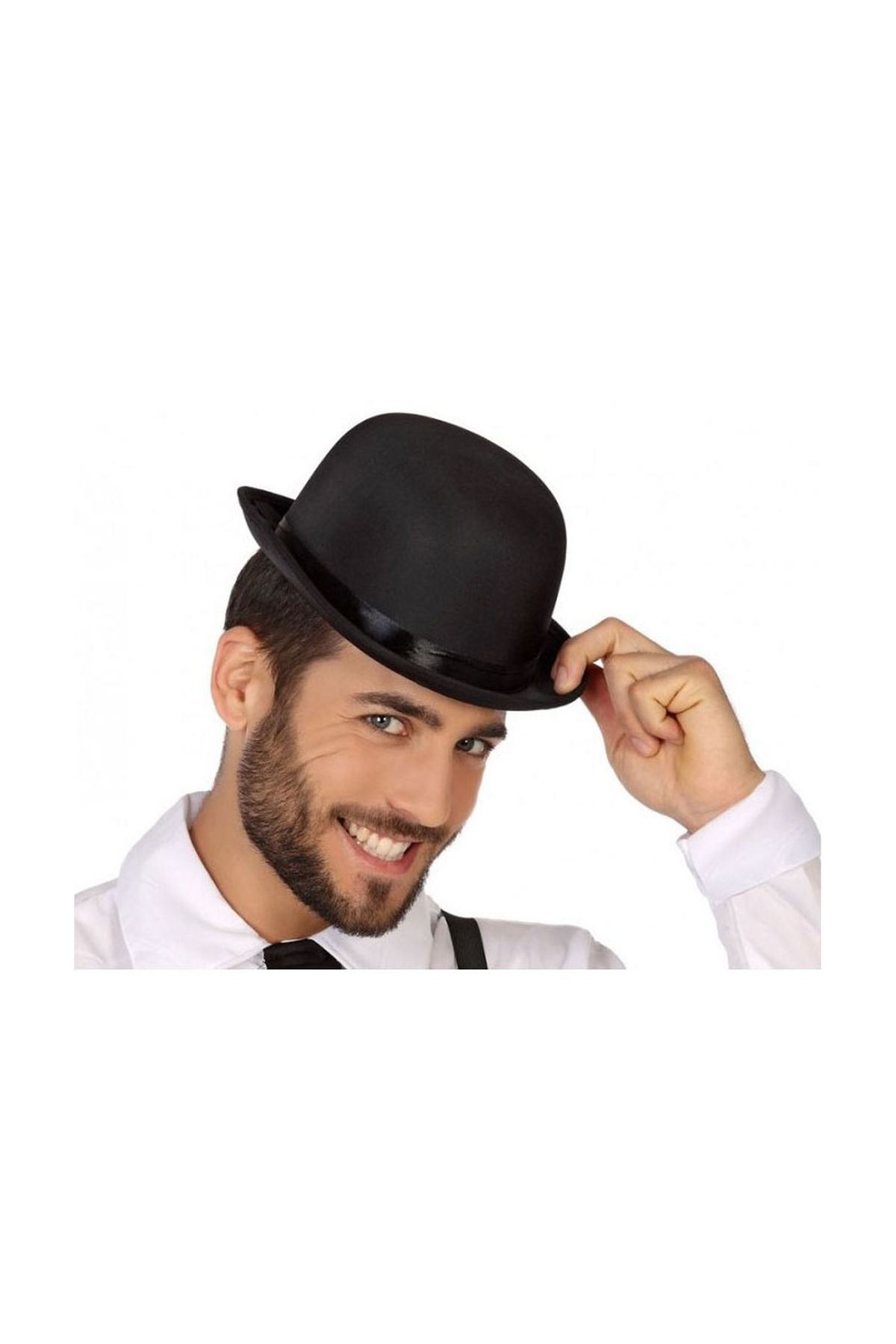 Siyah Renk Saten Kaplama Charlie Chaplin Melon Şapka