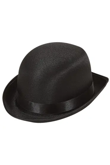 Siyah Renk Saten Kaplama Charlie Chaplin Melon Şapka