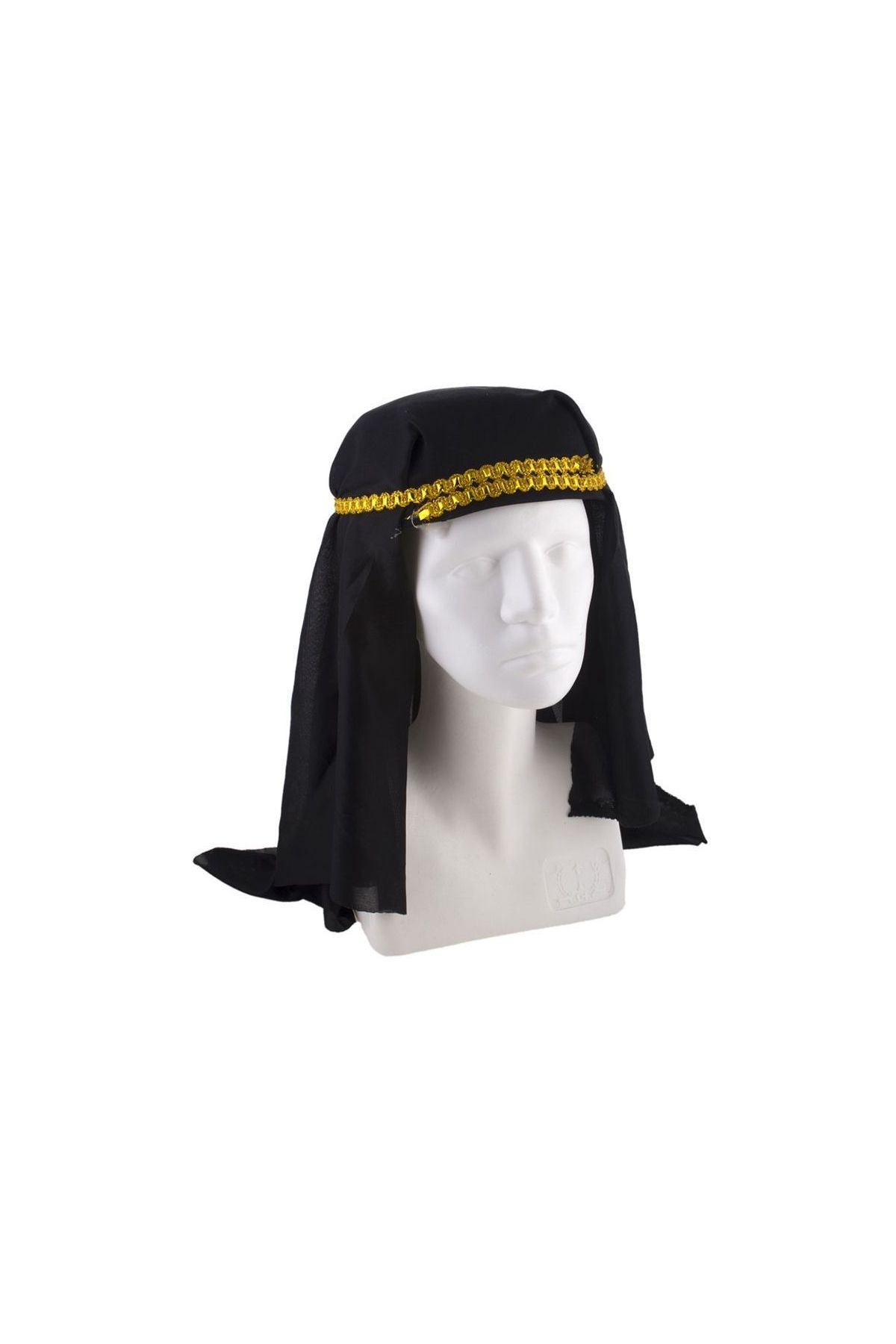 Siyah Renk Altın Pullu Arap Şapkası Arap Kefiyesi 20x50 cm