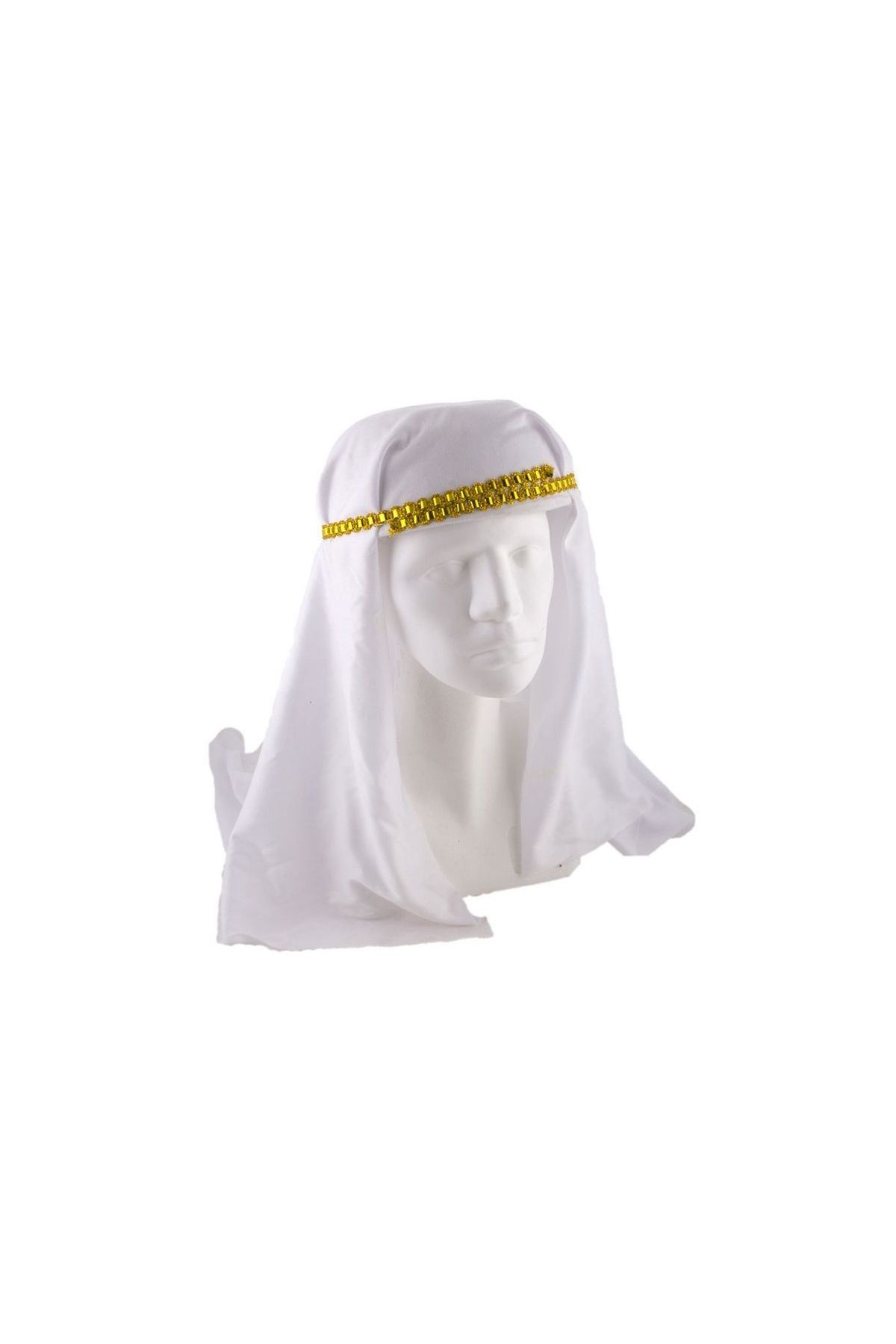 Beyaz Renk Altın Pullu Arap Şapkası Arap Kefiyesi 20x50 cm