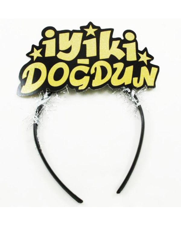 Altın Renk İyiki Doğdun Yazılı Sim Süslü Parti Tacı