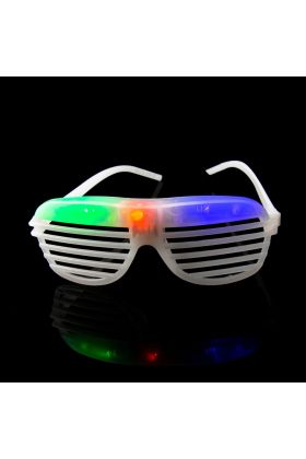 Led Işıklı Pilli Panjur Şekilli Rengarenk Yanıp Sönen Lüks Parti Gözlüğü Beyaz Renk