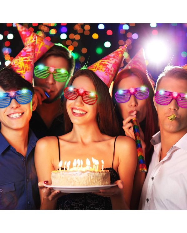 Led Işıklı Pilli Panjur Şekilli Rengarenk Yanıp Sönen Lüks Parti Gözlüğü Beyaz Renk