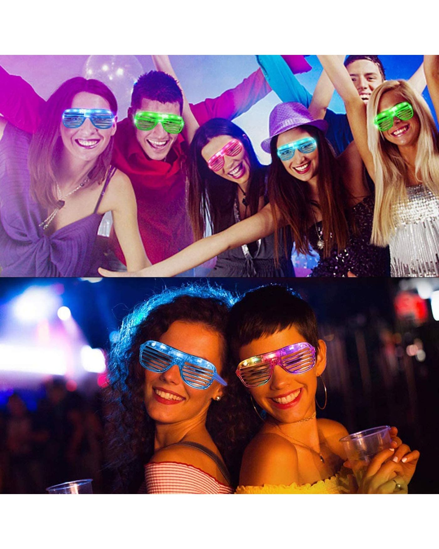 Led Işıklı Pilli Panjur Şekilli Rengarenk Yanıp Sönen Lüks Parti Gözlüğü Beyaz Renk