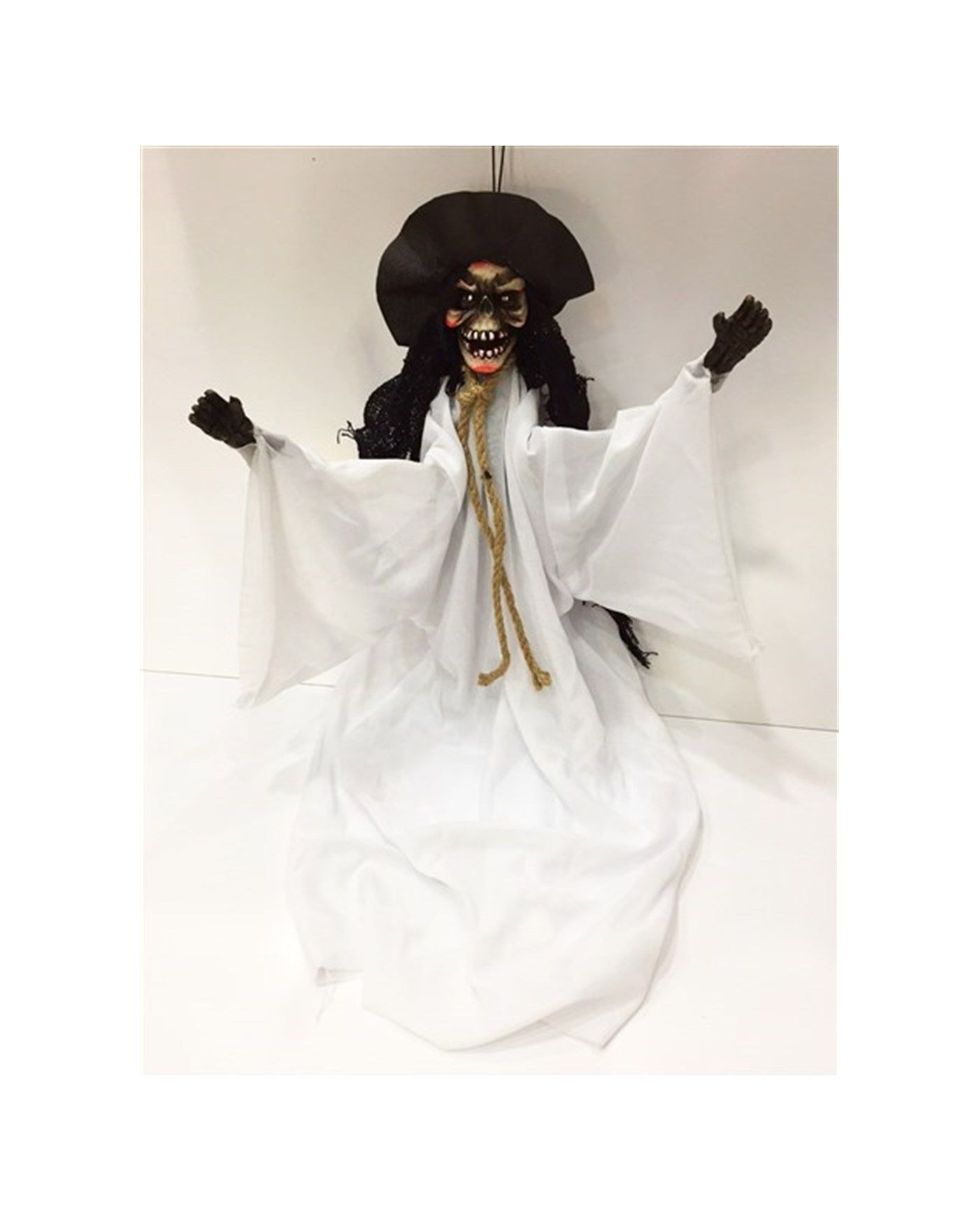 Beyaz Kostümlü Halloween Sensörlü Hareketli Titreşimli İskelet 45 cm