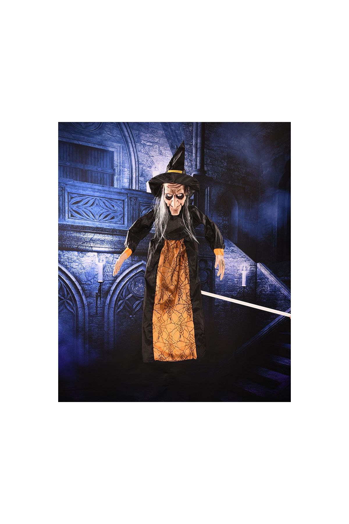 Cadılar Bayramı Halloween Sensörlü Işıklı Sesli Cadı 145 cm