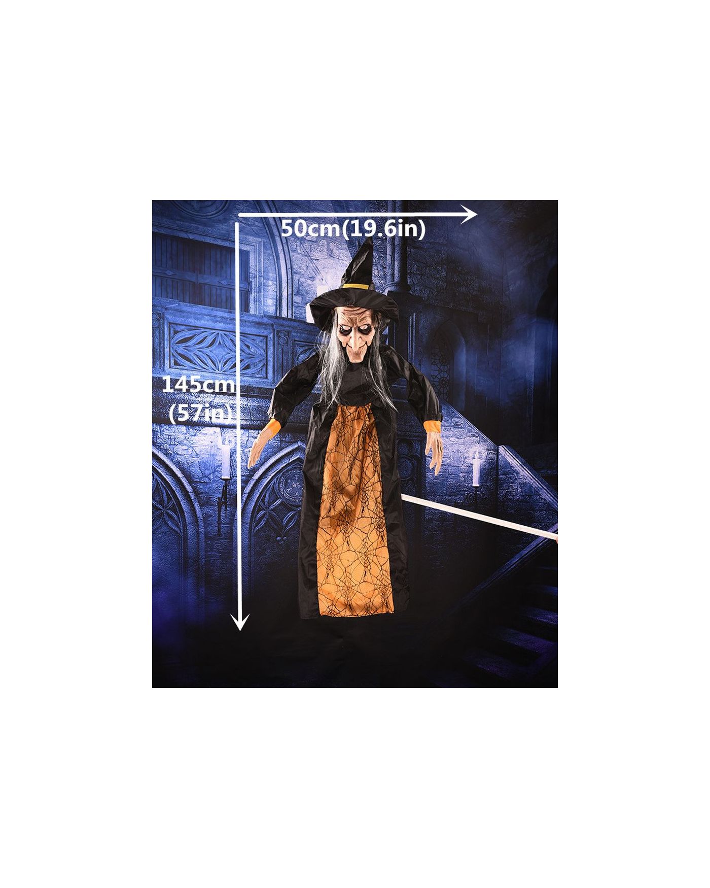 Cadılar Bayramı Halloween Sensörlü Işıklı Sesli Cadı 145 cm