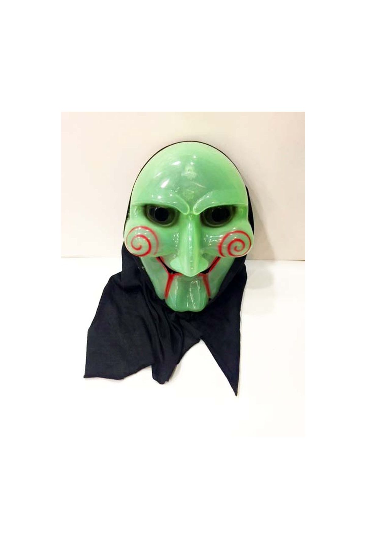 Siyah Kapşonlu Karanlıkta Parlayan Neon Glow Testere Saw Maskesi