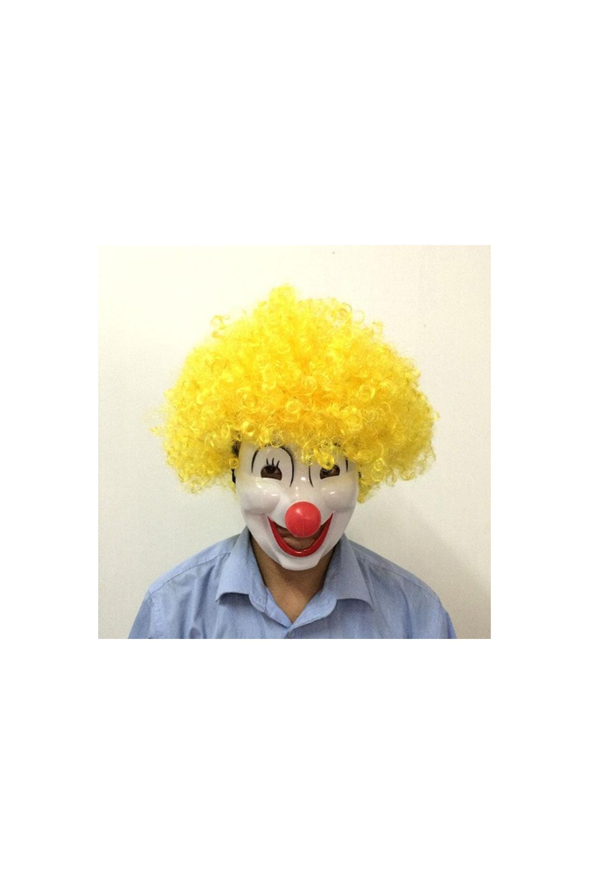 Sarı Bonus Peruk Palyaço Maske Seti
