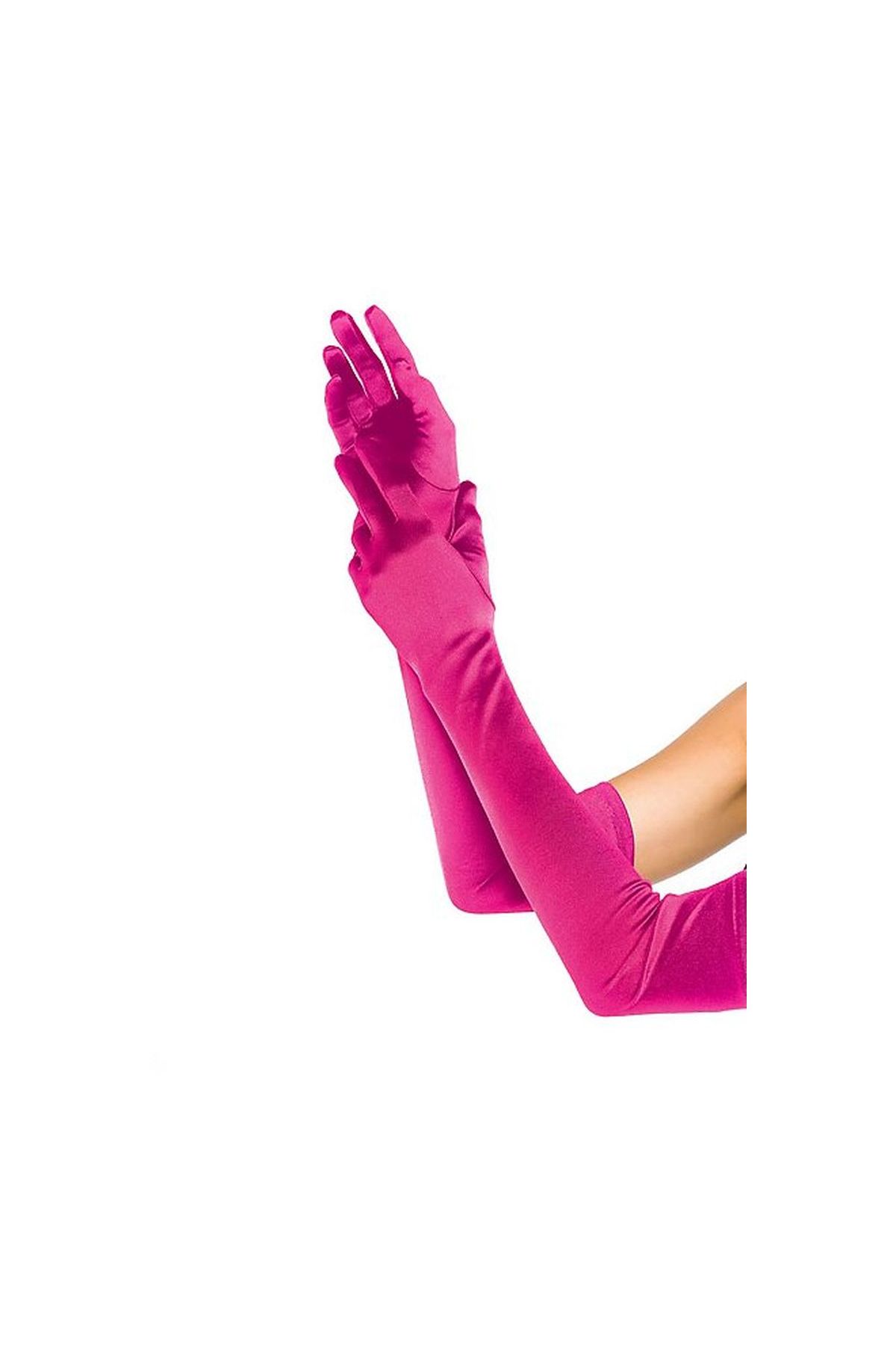 Pembe Renk Ekstra Lüks Parlak Uzun Boy Saten Eldiven-530