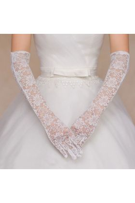 Beyaz Renk Uzun Boy Dantelli Eldiven