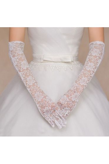 Beyaz Renk Uzun Boy Dantelli Eldiven
