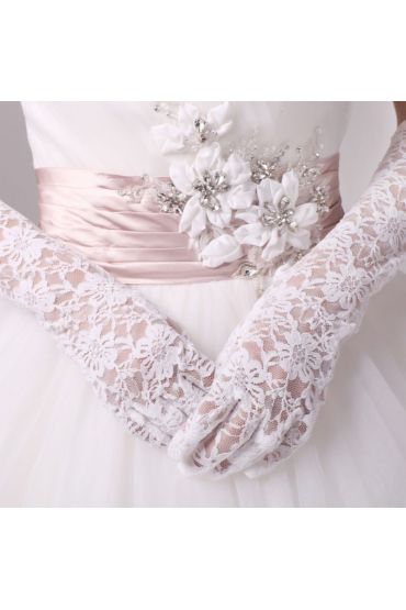 Beyaz Renk Uzun Boy Dantelli Eldiven