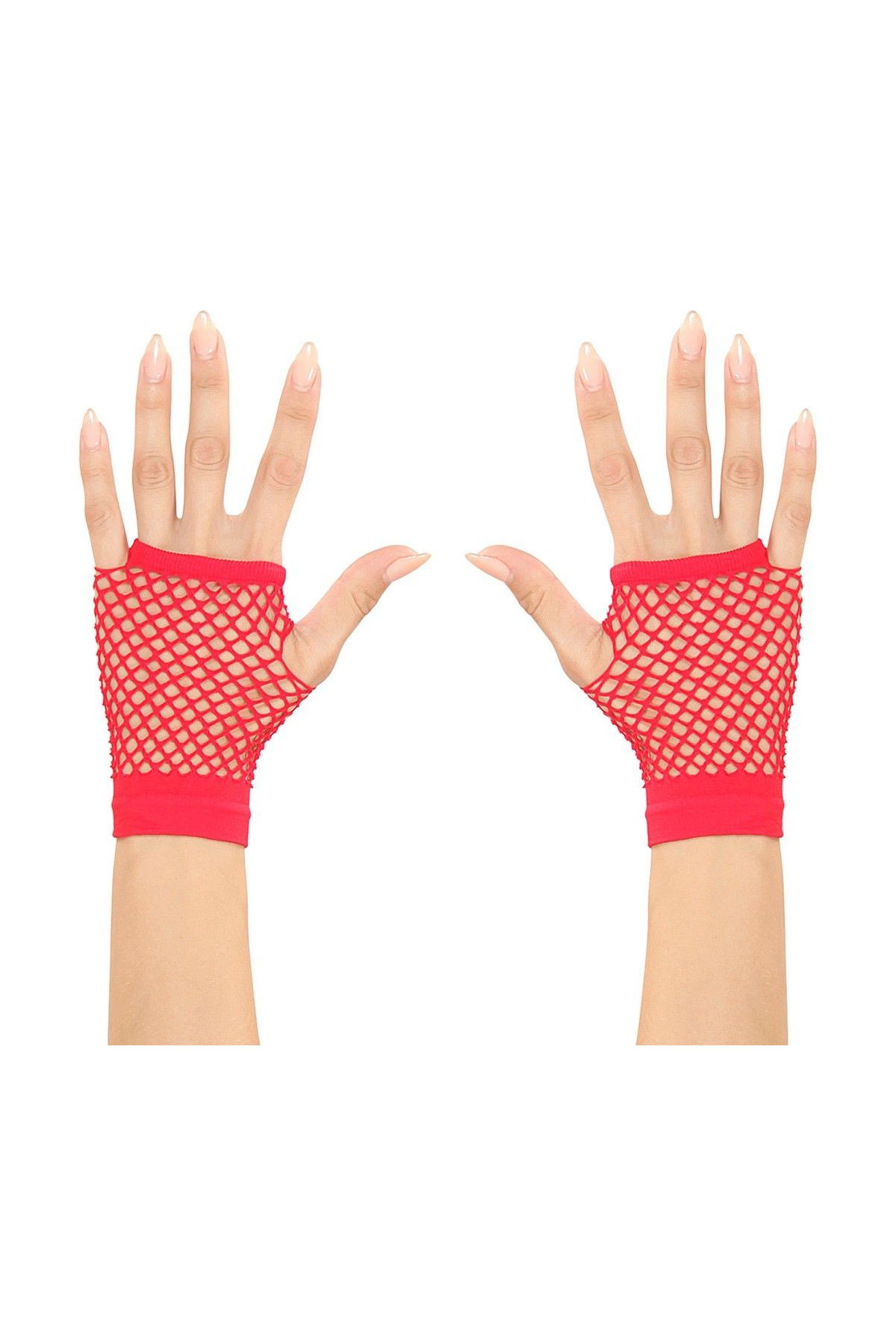 Kırmızı Renk Kısa Boy Fileli Örgü Eldiven