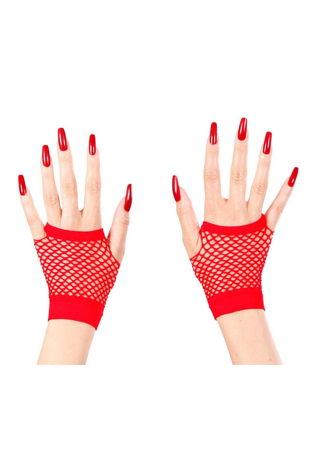 Kırmızı Renk Kısa Boy Fileli Örgü Eldiven