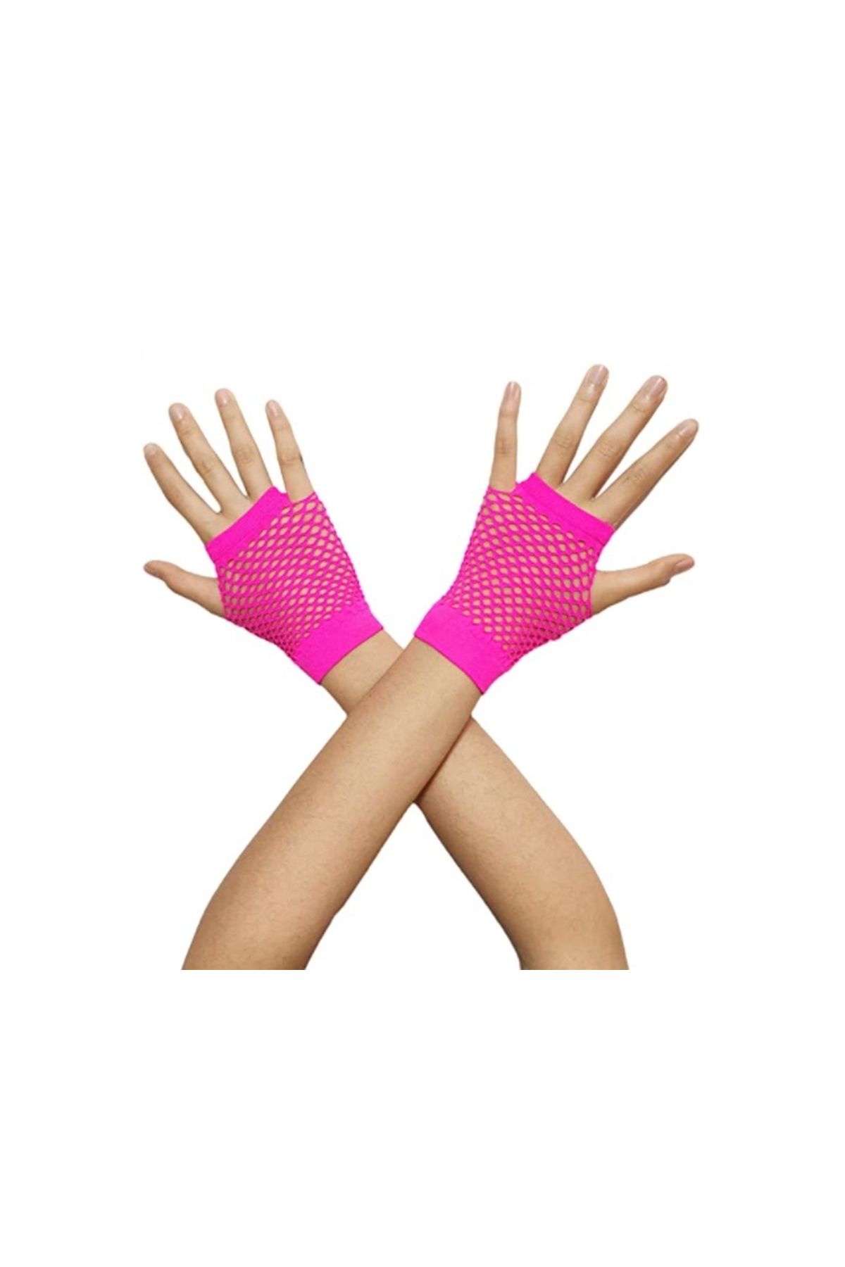Fuşya Renk Kısa Boy Fileli Örgü Eldiven