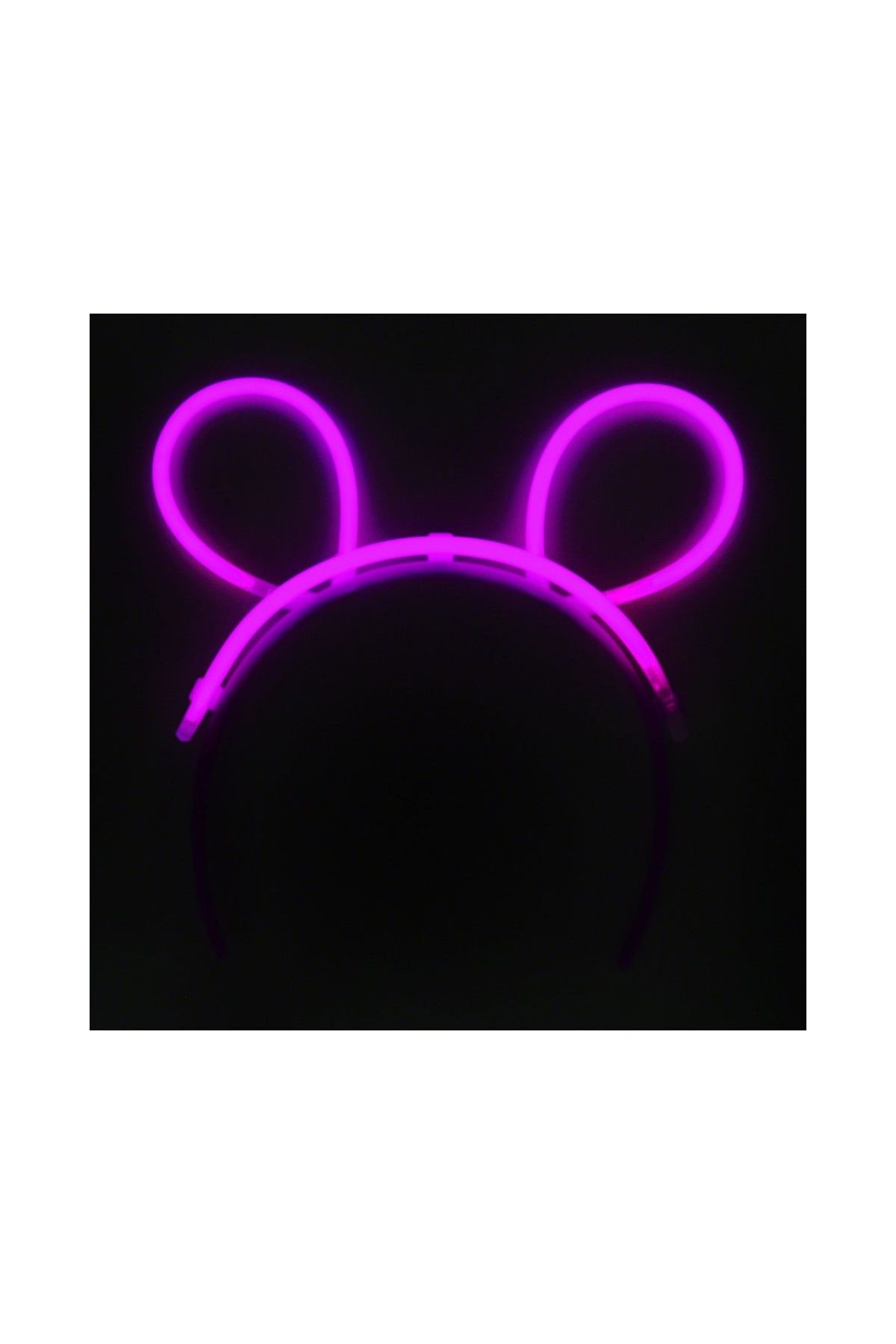 Karanlıkta Parlayan Fosforlu Glow Stick Taç Tavşan Kulağı Tacı Pembe Renk
