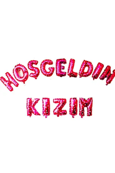 Pembe Renk Üzeri Beyaz Kalpli Hoşgeldin Kızım Folyo Balon 35 cm