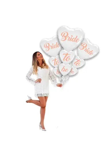 Bride To Be Team Bride Folyo Balon Buket Seti 5li Set Rose Gold Renk 100 cm