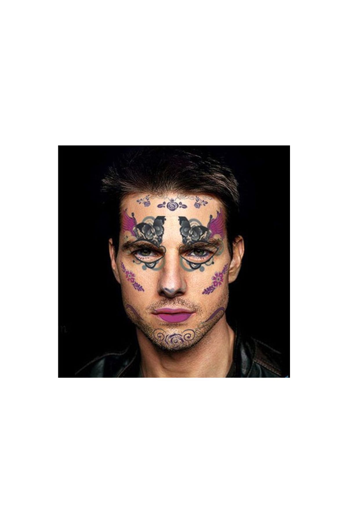 Geçici Yüz Dövmesi Mor Kanatlı Model